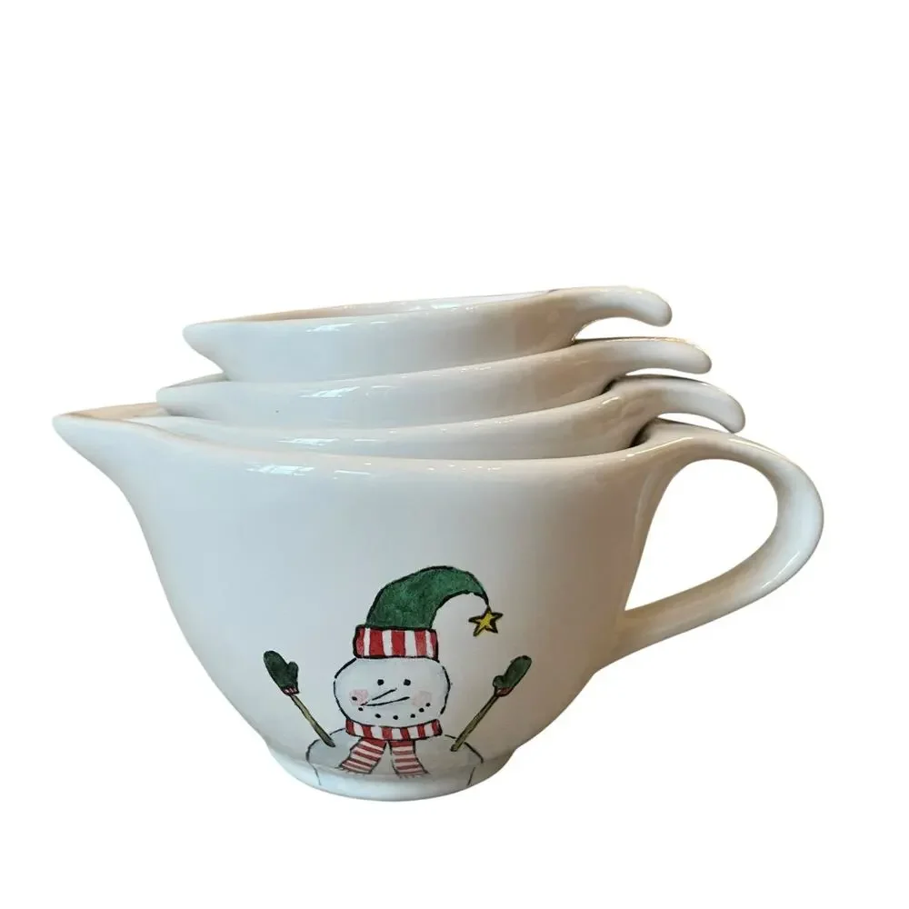 New Rae Dunn Snowman Christmas Nesting Measuring Cups 2023 Kitchen Baking